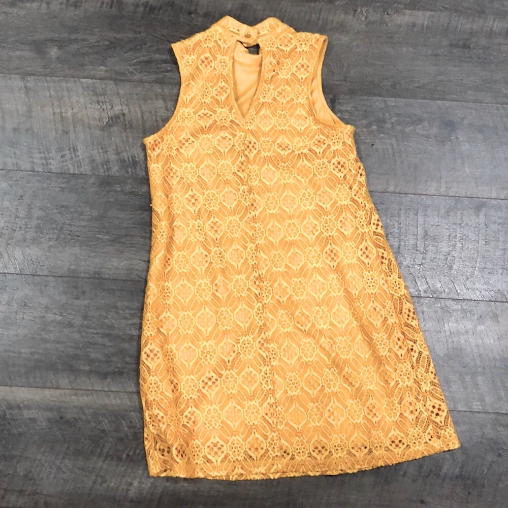 SOCIETY GIRL YELLOW HIGH NECK SLEEVELESS DRESS (S)